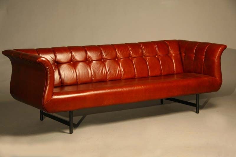 Mid-20th Century Harvey Probber gondola sofa in soft oxblood red leather