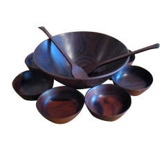 Bob Stocksdale hand turned salad bowl w/ tongs and 6 salad bowls