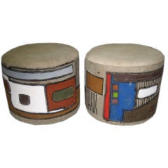 Pair Of Ottomans / Stools / Poufs Signed