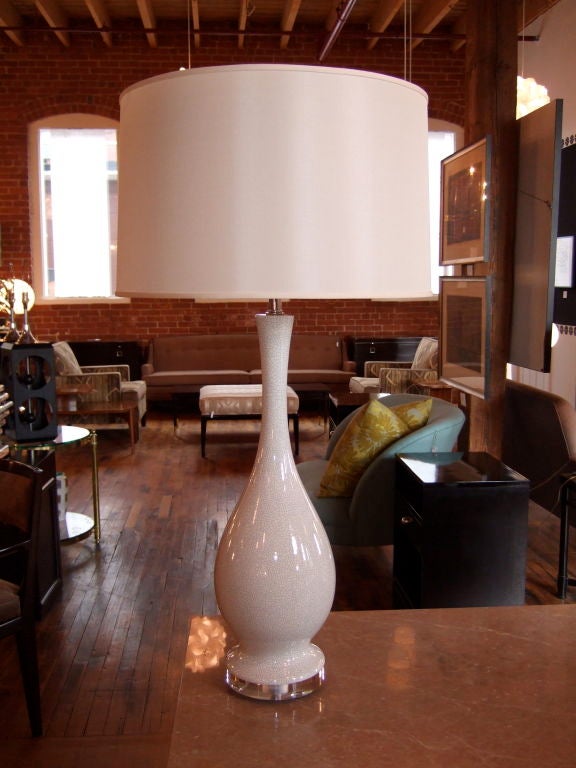 Pair of White Crackle Glazed Lamps