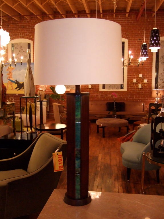 Pair of Tall Wood and Tile Lamps