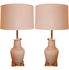 Pair of Ceramic and Brass Table Lamps