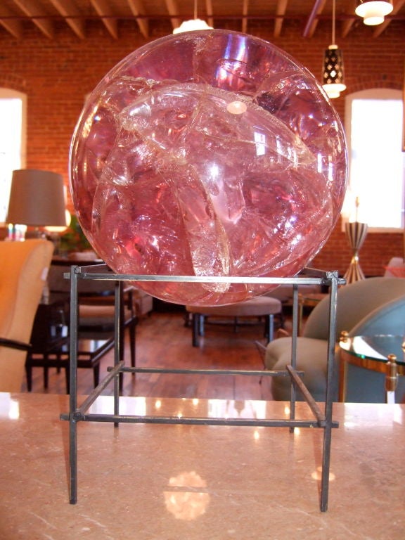 American Clear Pink Fractured Lucite Orb by Pierre Giraudon