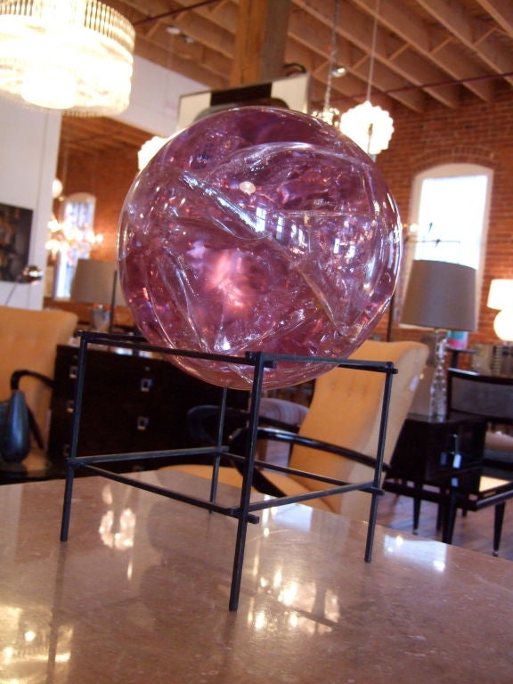 Clear Pink Fractured Lucite Orb by Pierre Giraudon In Excellent Condition In New York, NY