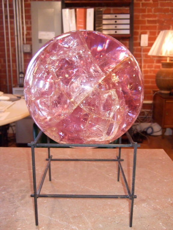 Mid-20th Century Clear Pink Fractured Lucite Orb by Pierre Giraudon