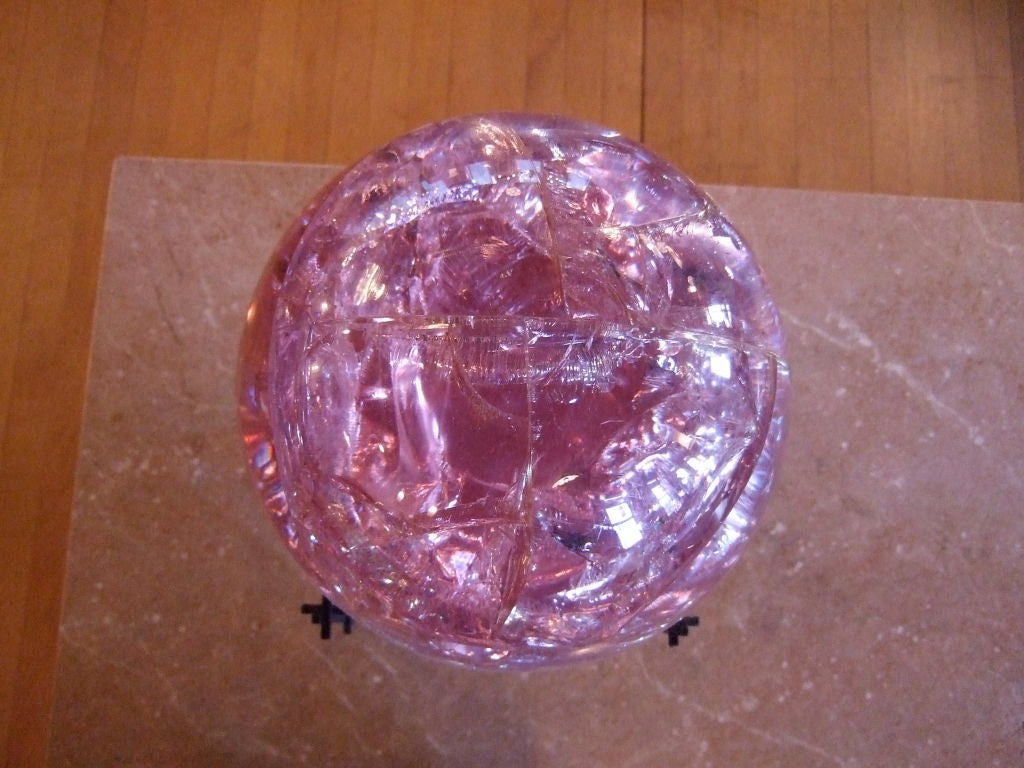 Resin Clear Pink Fractured Lucite Orb by Pierre Giraudon