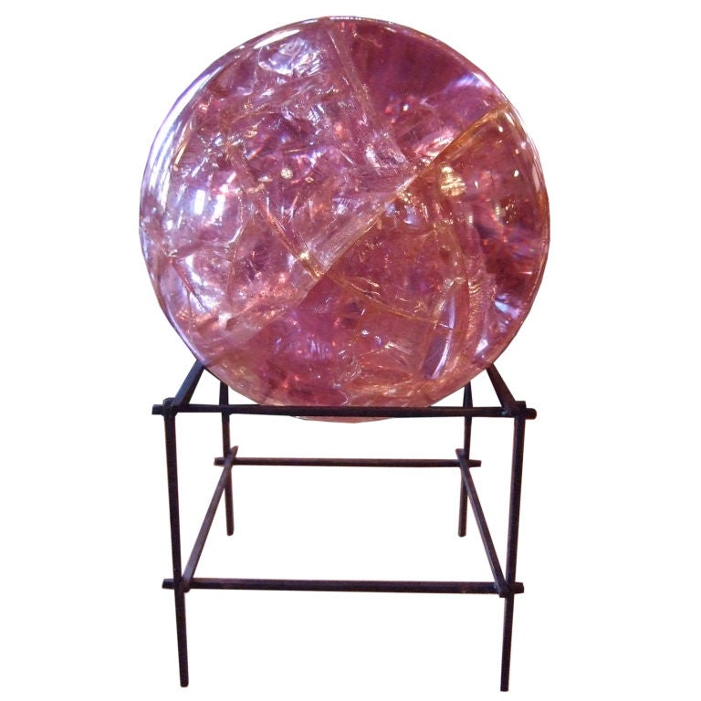 Clear Pink Fractured Lucite Orb by Pierre Giraudon