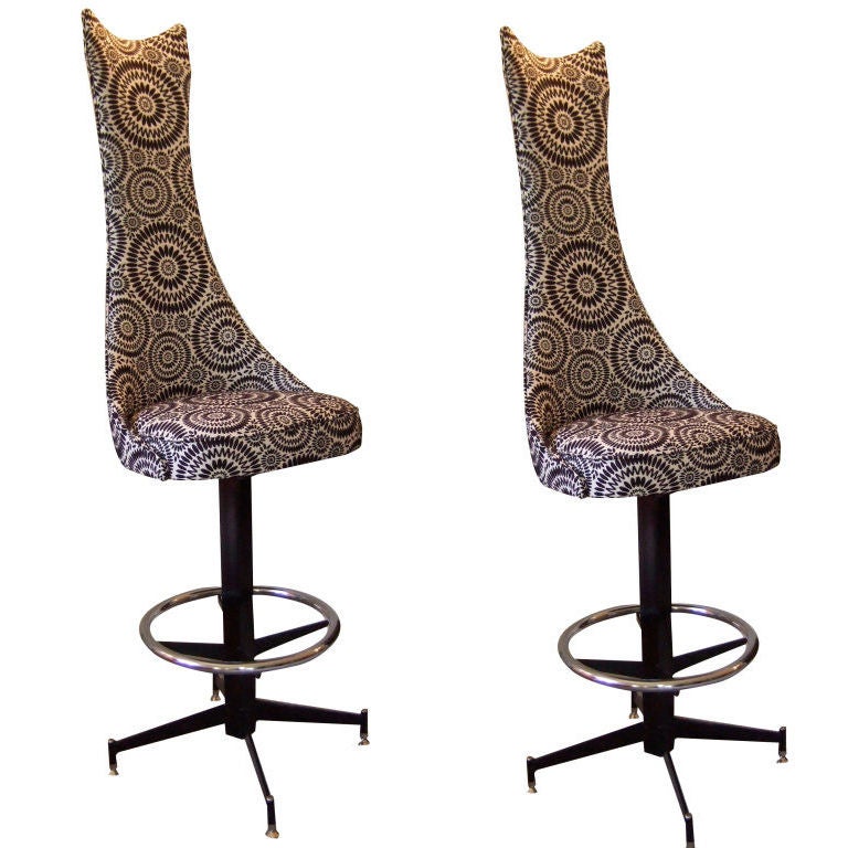 Ultra glamorous bar stools in fabulous Stroheim black and white flower print fabric. Carved seats have a sexy appeal. Give you and your guests something to talk about.

 