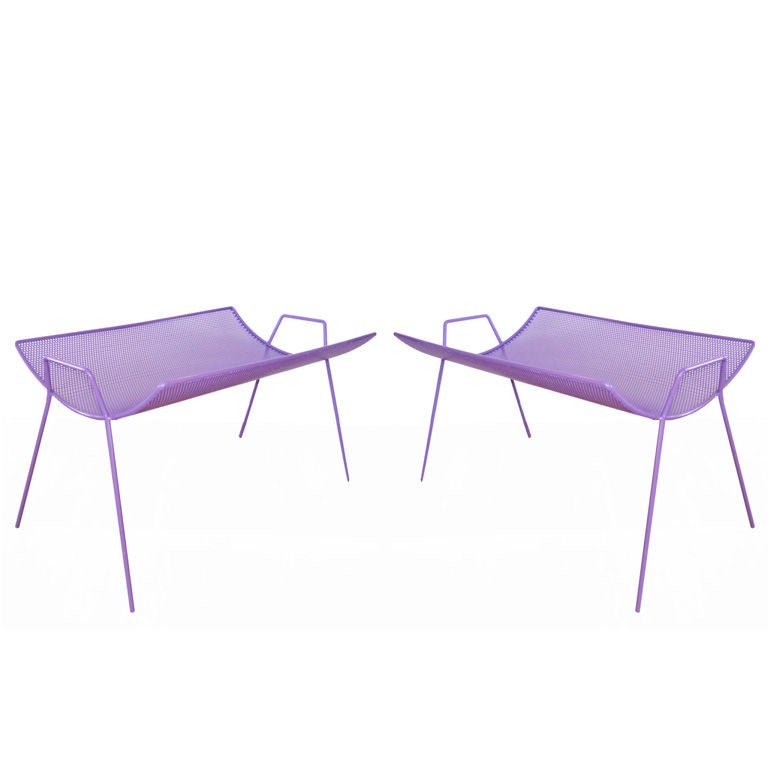 The most unique pair of 1950's wire catch alls have been powder coated in purple.  Toss your magazines and any other thing that is lying around.

Please visit Fairfield County's largest freestanding destination for Mid-Century Modern furniture,