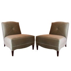 Pair of Mid-Century Velvet Slipper Chairs