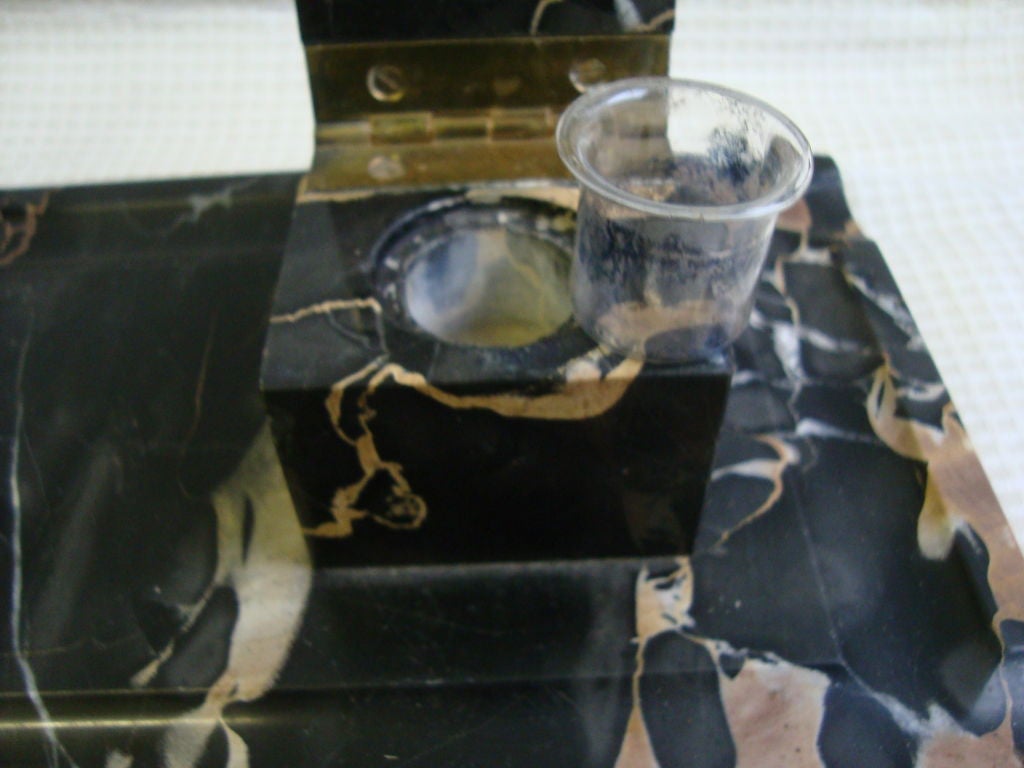 A Portoro Black and Gold Marble Inkwell Desk set 2