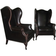 A Pair of Generous Leather Wingchairs