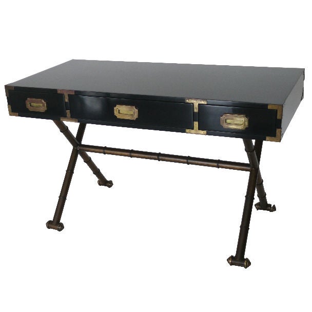 Navy Lacquered Campaign Desk