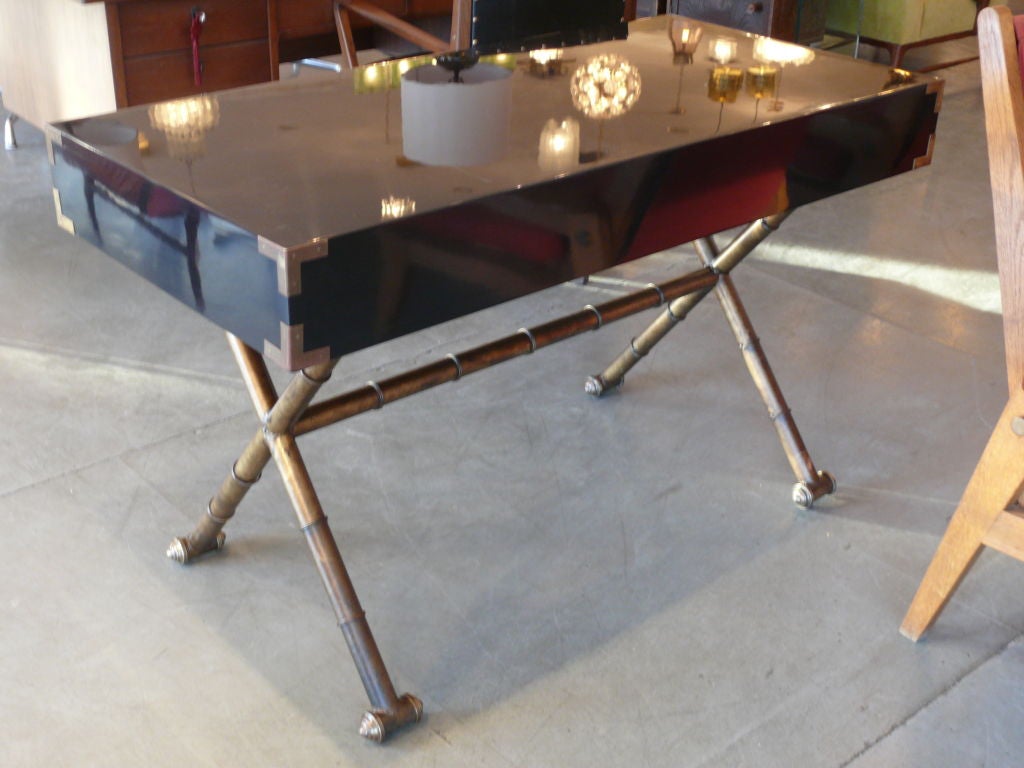 Brass Navy Lacquered Campaign Desk