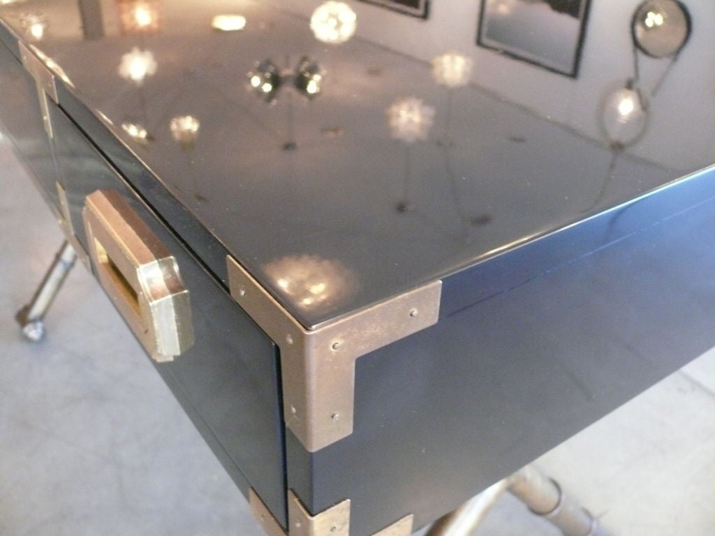 Navy Lacquered Campaign Desk 2