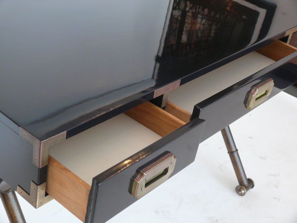 20th Century Navy Lacquered Campaign Desk