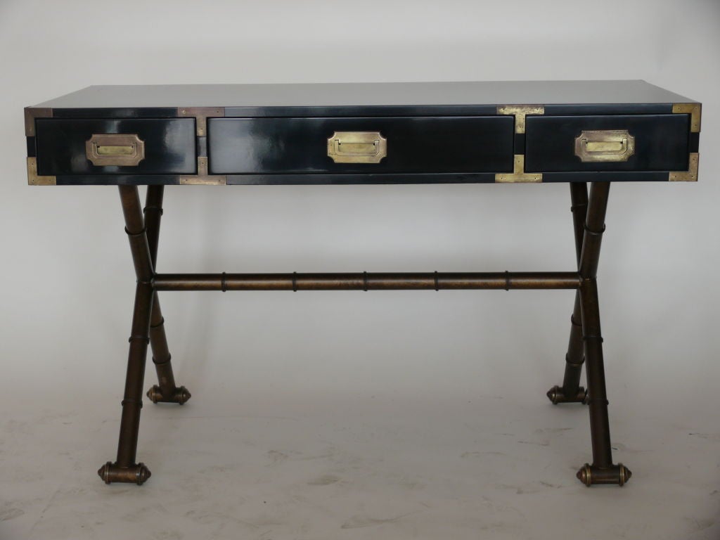 Navy Lacquered Campaign Desk 3