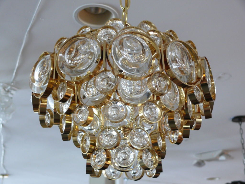 Beautiful Italian brass and glass chandelier by Sciolari.  Individual 