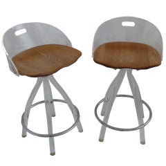 Lucite and Oak Bar Stools