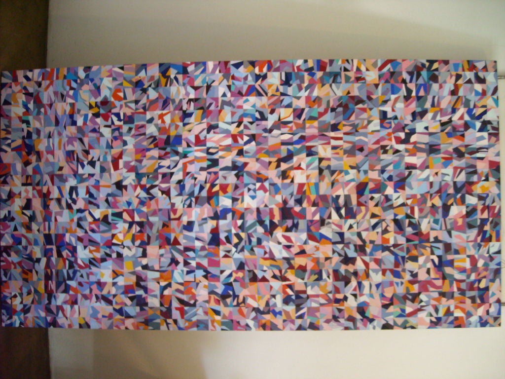 Very impresive acrylic on canvas painting.This painting is signed, dated and titeled in the back as it shows in the pictures.This painting could hang vertically or horizontally.