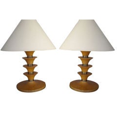Pair of wood table lamps in the manner of Russel Wright
