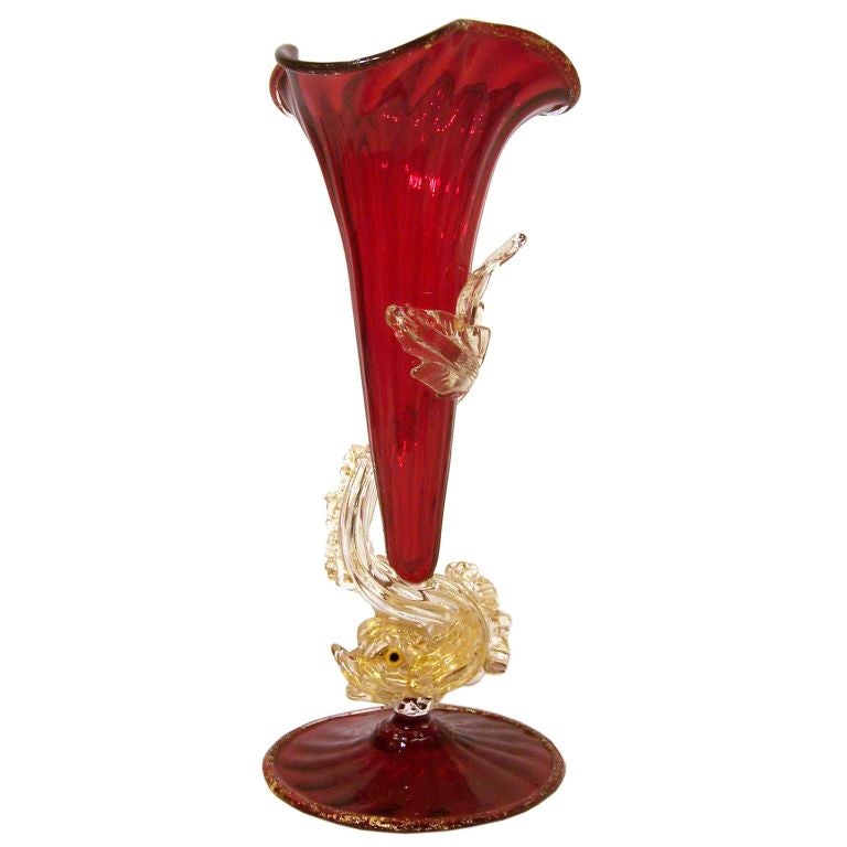 Salviati Vase with Applied Fish, Murano, Italy For Sale