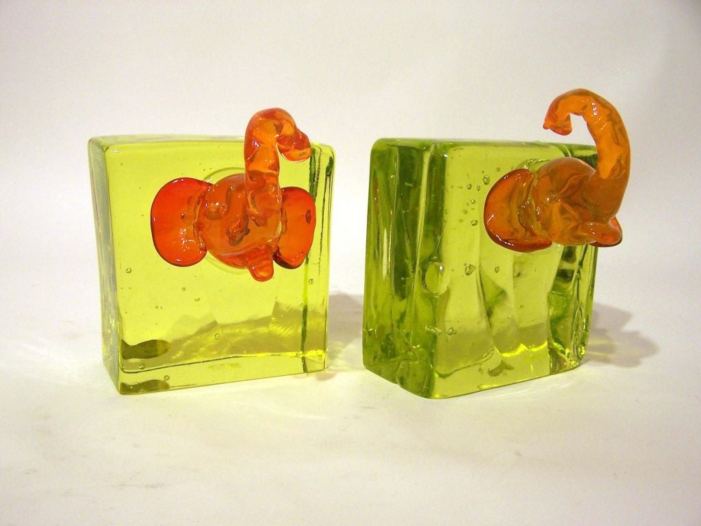 Blown Glass Cenedese Bookends, Pair, Murano, Italy