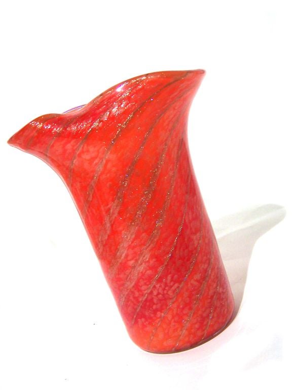 Collection of orange glass (vases & bowl), Murano, Italy.  Collection includes Seguso and Fratelli Toso.  Low bowl is SOLD.  Please e-mail us regarding dimensions and prices (available and priced individually).  The low bowl and scalloped top vase