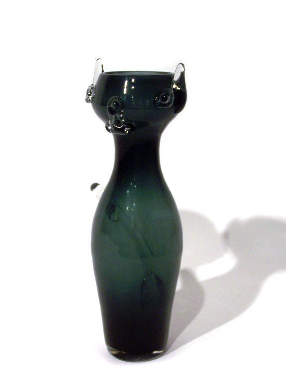 Fine & rare cat vase designed by Wayne Husted for Blenko.  There is no sales tax on this item(s) if it is being shipped out of the state of Florida (Objects In The Loft will need a copy of the shipping document). Please feel free to e-mail or call
