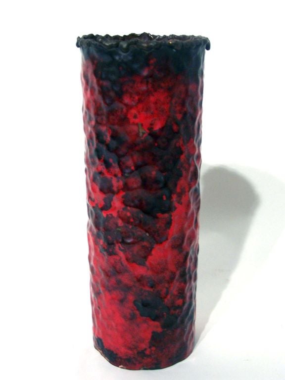 Brutalist vase by Marcello Fantoni, hand pounded, enameled surface.  Marked 