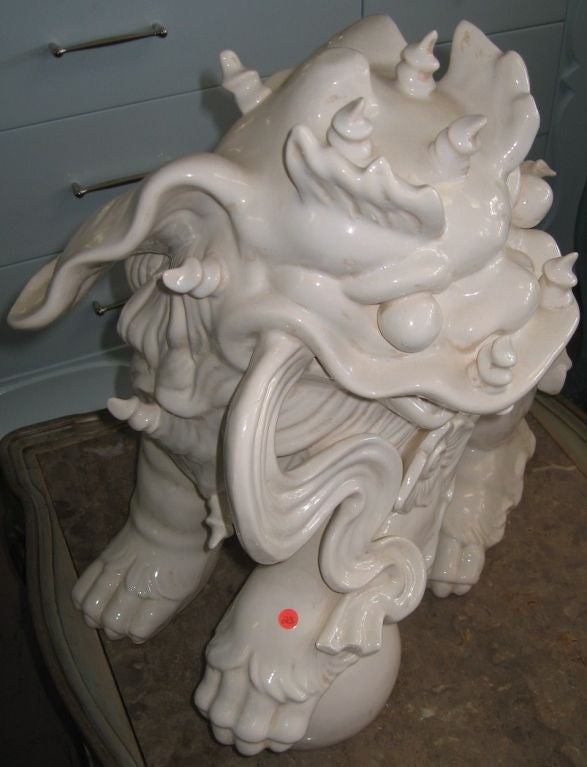 Fantastic Giant Blanc de Chine Glazed Pottery Foo Dog 1