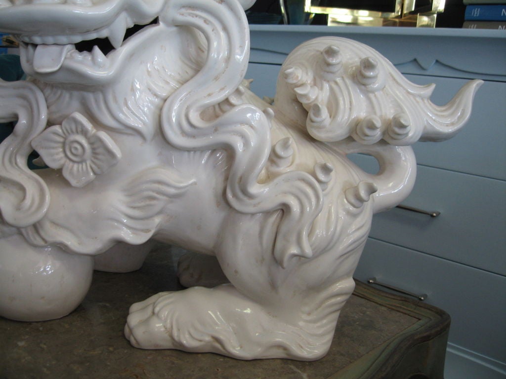 Fantastic Giant Blanc de Chine Glazed Pottery Foo Dog 3