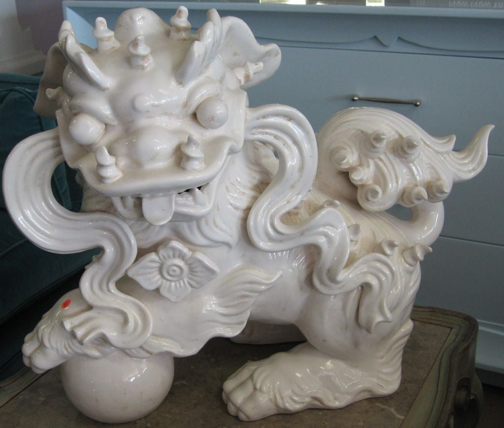 Fantastic Giant Blanc de Chine Glazed Pottery Foo Dog 4