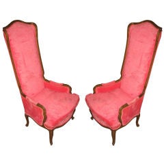 Pair of Louis XV Style Tall Wingback Chairs