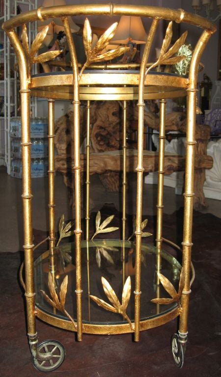 Florentine Gilt Faux Bamboo Bar Cart or Trolley