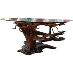 "OVER THE TOP " ONE OF A KIND STEEL AND ROOT WOOD COFFEE TABLE