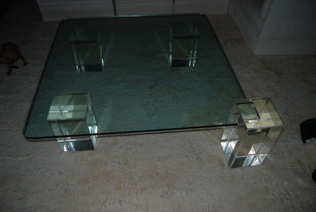 SUPERB  SQUARE  CLEAR LUCITE  AND GLASS COFFEE TABLE