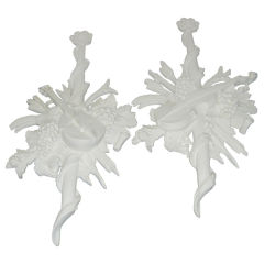 GRAND SCALE PAIR OF PLASTER WALL RELIEFS GRAND SCALE PAIR OF PLASTER WALL RELIEFS