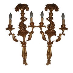 Pair Of Italian Palm Tree And Monkey  Wall Sconces