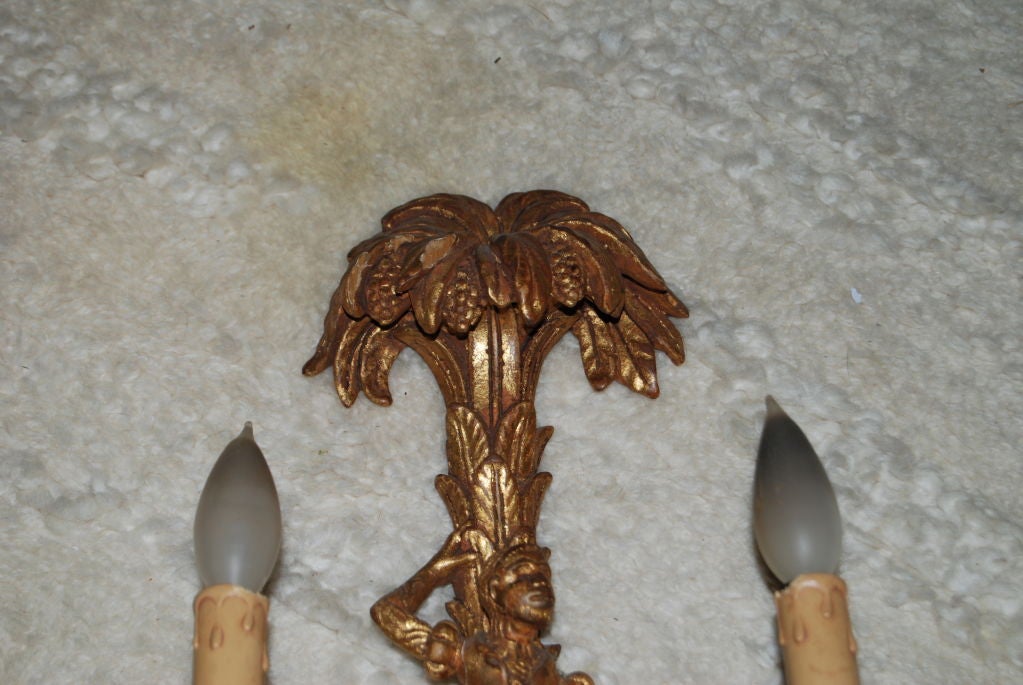 20th Century Pair Of Italian Palm Tree And Monkey  Wall Sconces