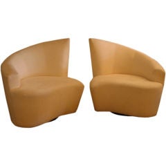 Sculptural & Sexy Pair of Vladimir Kagan Bilbao Swivel Chairs