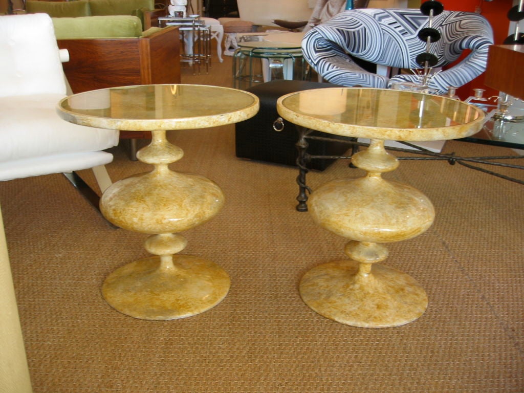 American Exotic Pair of Resin Composition Stacked Side Tables
