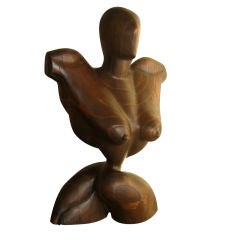 Cubist Carved Wood Sculpture inspired by Modigliani