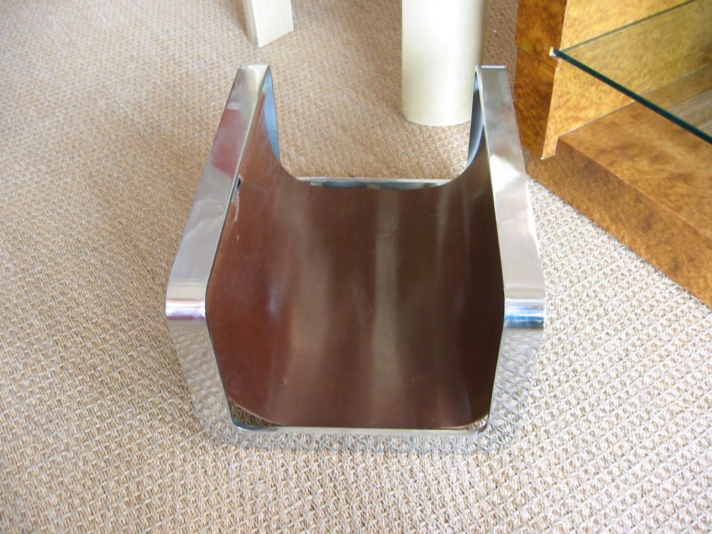 Milo Baughman Steel & Leather Magazine/Firewood Holder