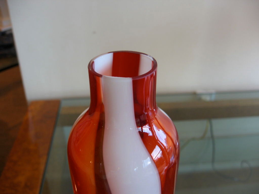 20th Century Tall Slender Murano Glass Striped Vase