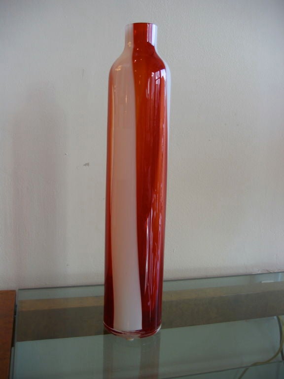 Italian Tall Slender Murano Glass Striped Vase