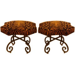 Vintage Pair of Iron Hollywood Regency Benches