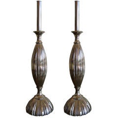 Wonderful Pair of Linear Rembrandt Nickel Silvered Lamps