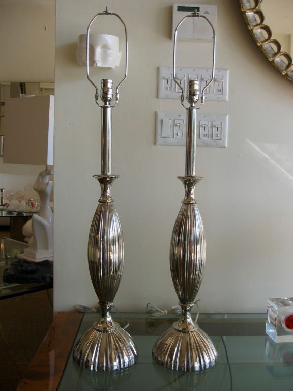 Wonderful Pair of Linear Rembrandt Nickel Silvered Lamps