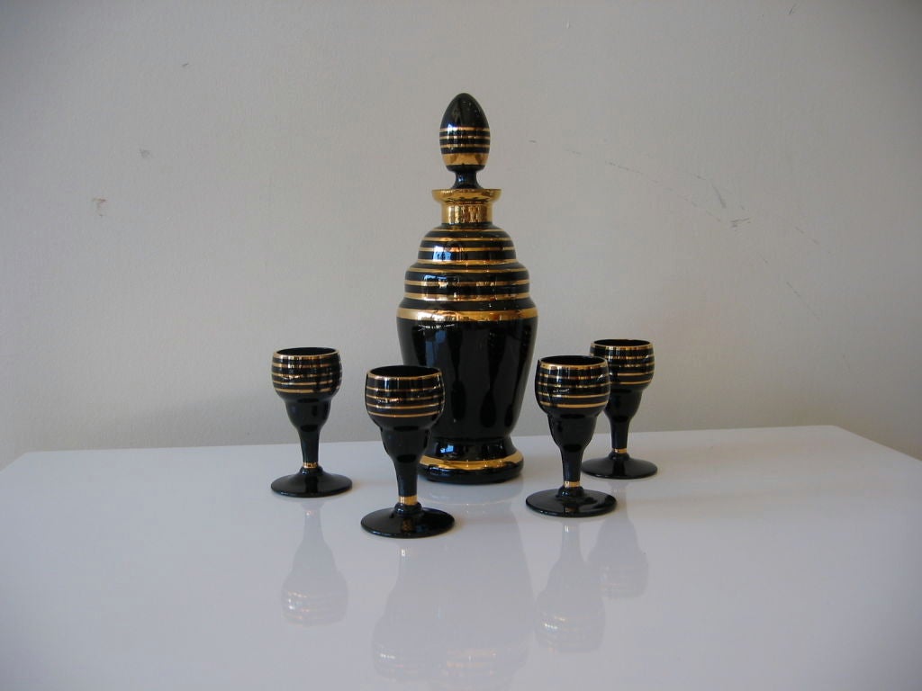 Art Deco Glass Decanter & Four Cordial's by Boom